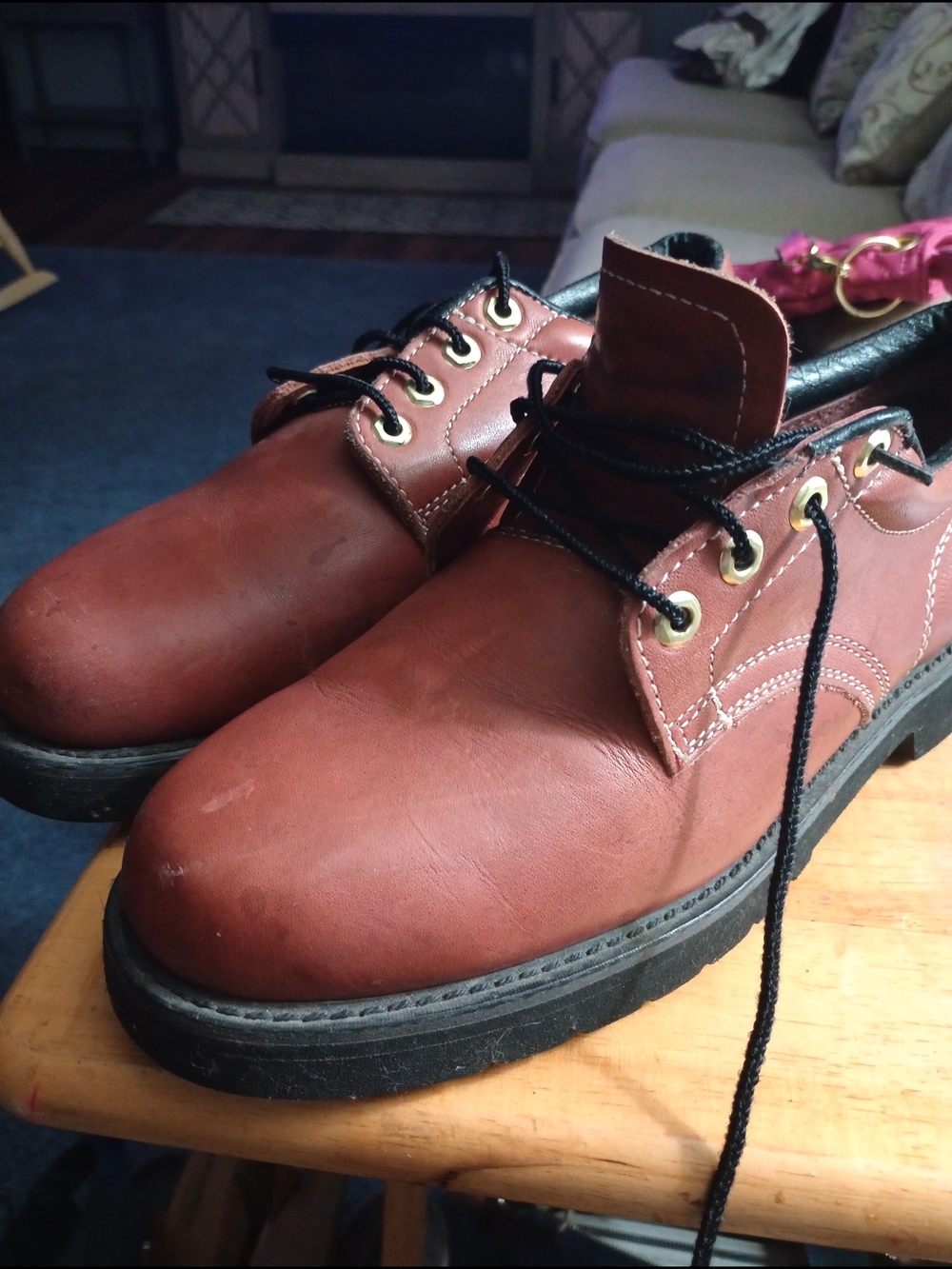Men's Brown Leather Work Shoes - Black Laces